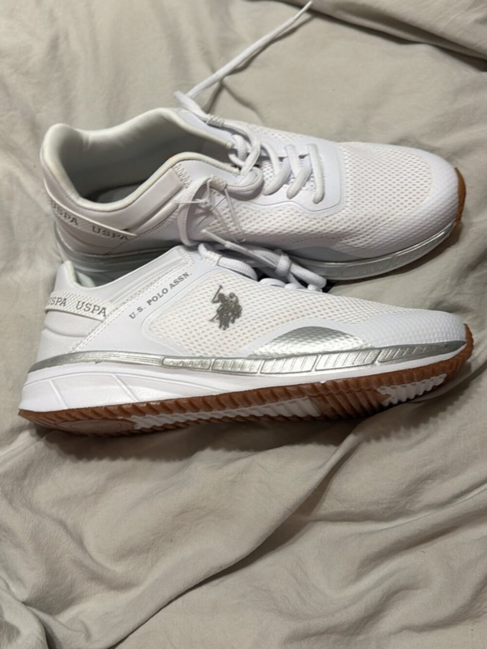 U.S. Polo Assn. White & Silver Athletic Sneakers- New with Tags Size 10